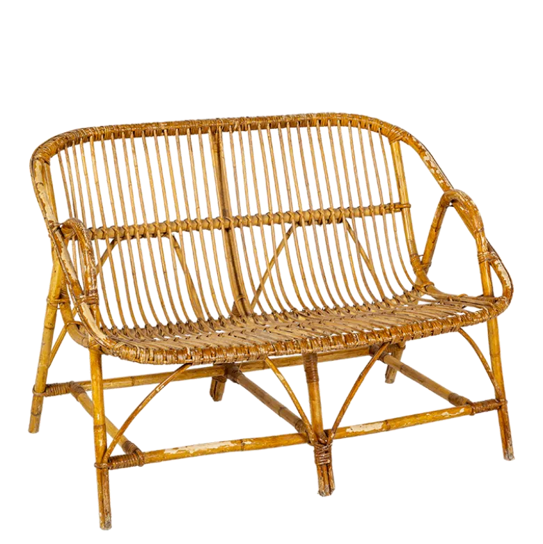 Banquette rotin vintage L 100-110 cm