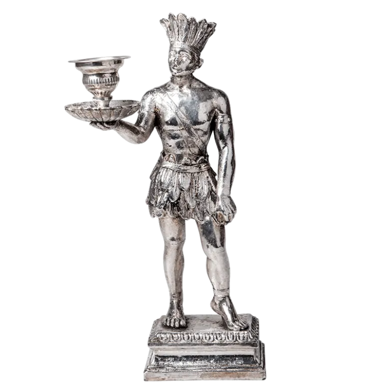 Bougeoir Les Amériques argent H 31 cm - L 11,5 cm - P 12 cm