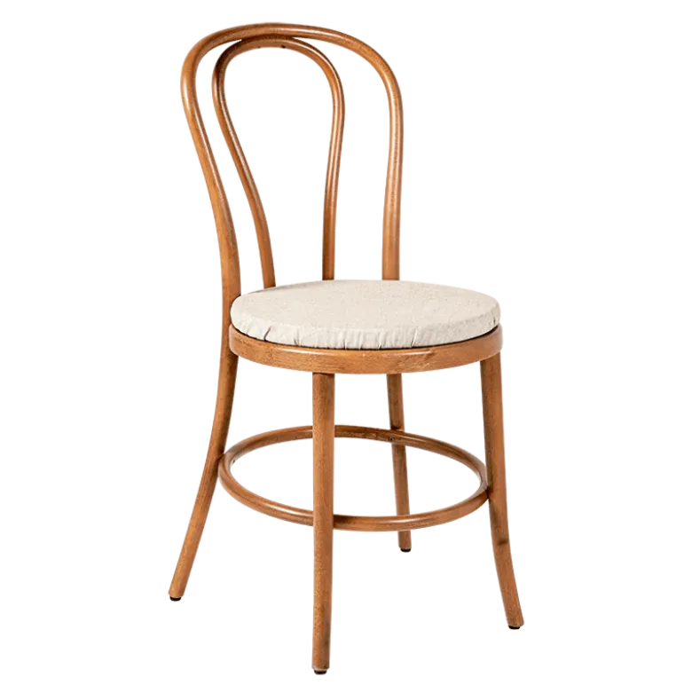 Chaise Bistrot teinte noyer avec galette lin ficelle