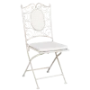 Chaise Chantilly vintage blanche en fer forgé avec coussin écru