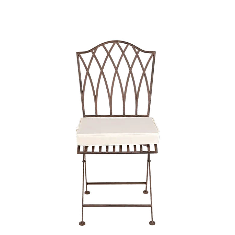 Chaise Florence en fer forgé avec coussin crème