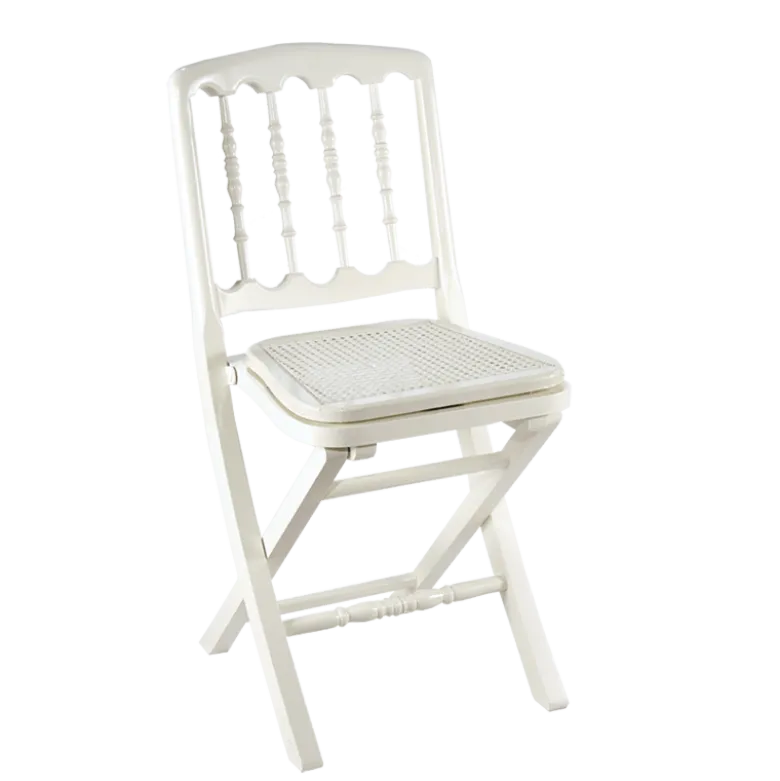 Chaise Napoléon III blanche pliante cannée