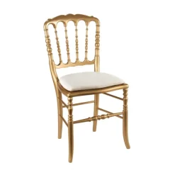 Chaise Napoléon III dorée fixe chintz beige