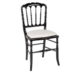 Chaise Napoléon III noire fixe chintz beige