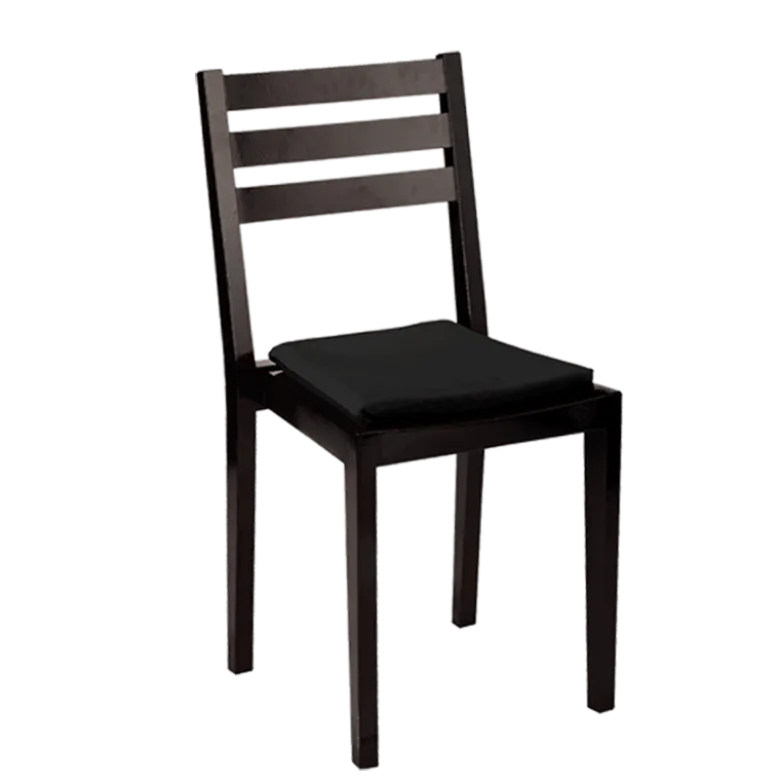 Chaise Pyramide noir mat avec assise velours noir ignifugée
