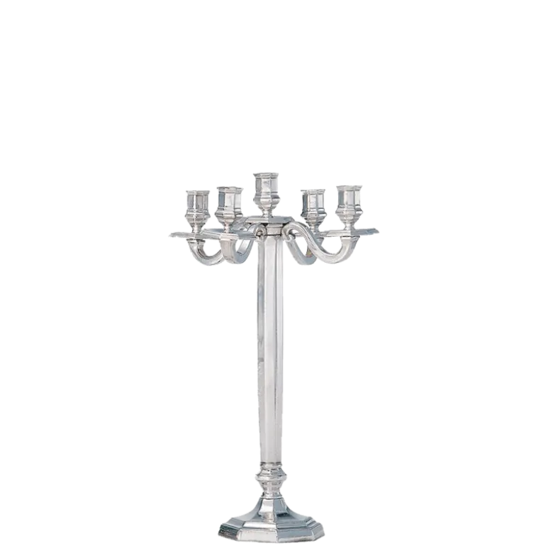 Chandelier 5 feux argent haut octogonal H 51 cm