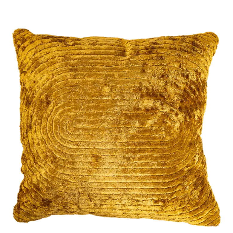 Coussin Onde velours moutarde 45 x 45 cm