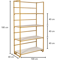 Etagère dorée et blanche 40 x 100 cm H 180 cm