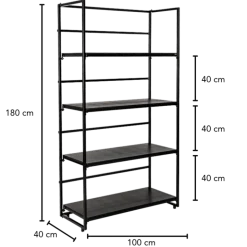 Etagère noire 40 x 100 cm H 180 cm