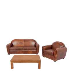 Fauteuil Club cuir marron 83 x 100 cm H 97 cm
