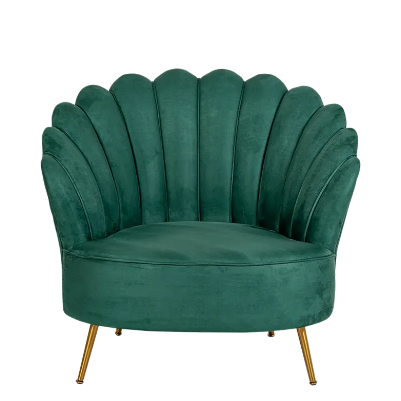 Fauteuil Coquillage velours vert 81 x 95 cm H 87 cm
