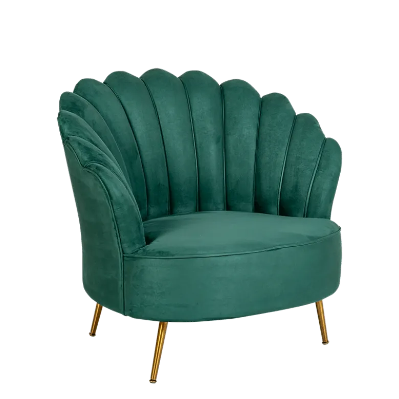 Fauteuil Coquillage velours vert 81 x 95 cm H 87 cm