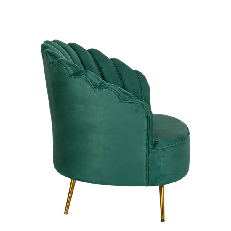 Fauteuil Coquillage velours vert 81 x 95 cm H 87 cm