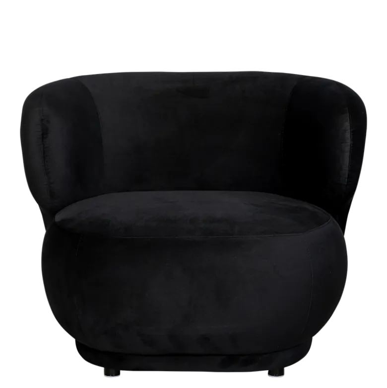 Fauteuil Elton velours noir M1 78 x 90 cm H 70 cm