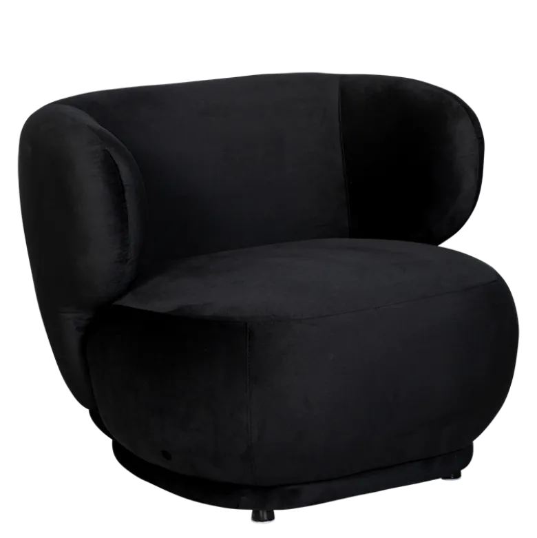 Fauteuil Elton velours noir M1 78 x 90 cm H 70 cm