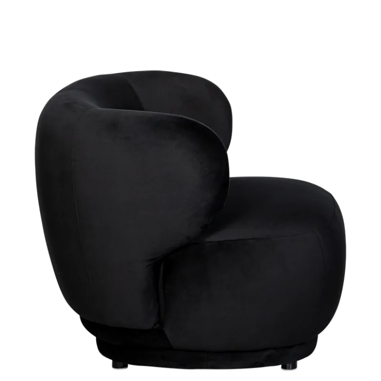 Fauteuil Elton velours noir M1 78 x 90 cm H 70 cm