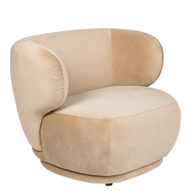 Fauteuil Elton velours taupe M1 78 x 90 cm H 70 cm