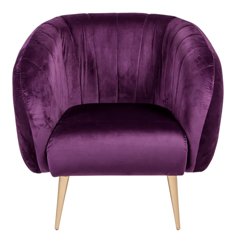 Fauteuil Juliette velours aubergine 78 x 84 cm H 85 cm