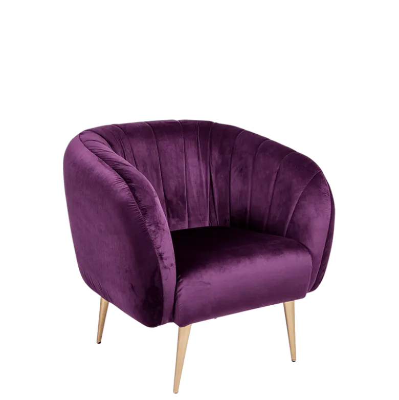 Fauteuil Juliette velours aubergine 78 x 84 cm H 85 cm