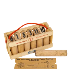 Jeu de quilles au bâton Franc-Comtois en bois vintage