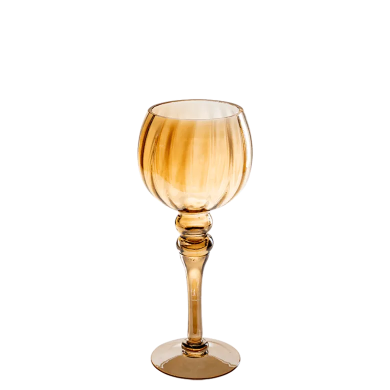 Lot de 3 bougeoirs en verre dorés sur pied H 30,5 - 35,5 - 40 cm