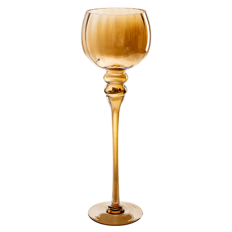 Lot de 3 bougeoirs en verre dorés sur pied H 30,5 - 35,5 - 40 cm