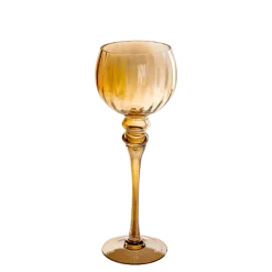 Lot de 3 bougeoirs en verre dorés sur pied H 30,5 - 35,5 - 40 cm