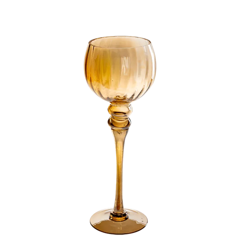 Lot de 3 bougeoirs en verre dorés sur pied H 30,5 - 35,5 - 40 cm