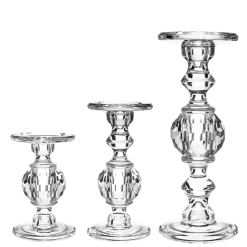 Lot de 3 bougeoirs en verre H 22 cm - 29,9 cm - 34,5 cm