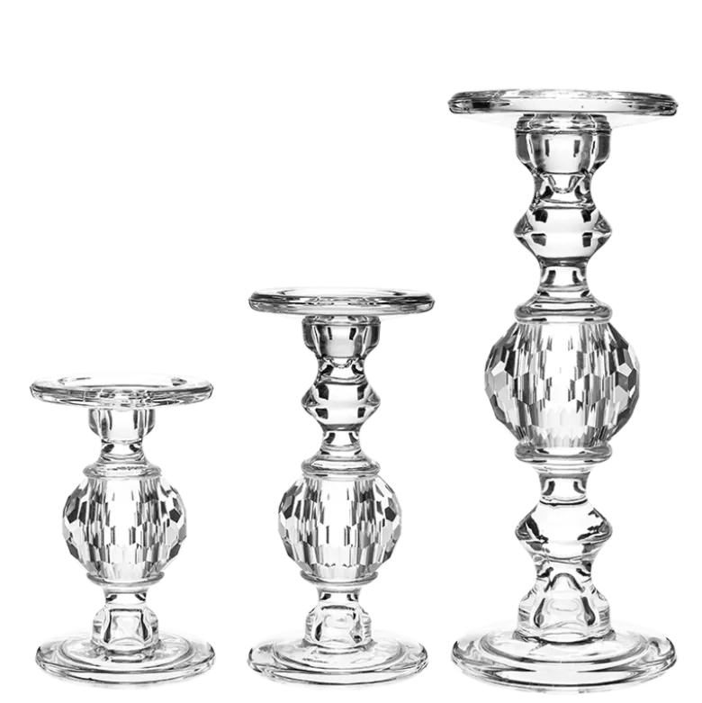 Lot de 3 bougeoirs en verre H 22 cm - 29,9 cm - 34,5 cm