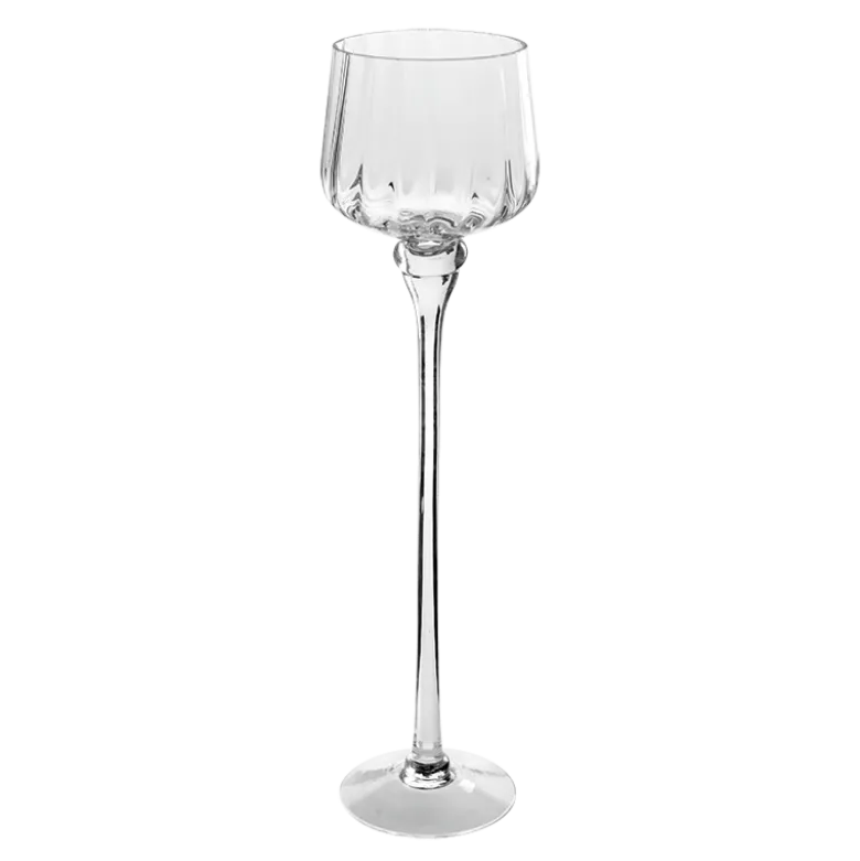 Lot de 3 bougeoirs en verre transparents sur pied H 30-38-46 cm