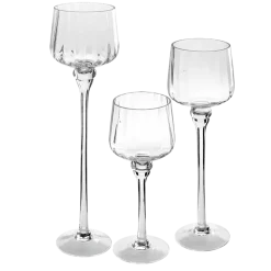 Lot de 3 bougeoirs en verre transparents sur pied H 30-38-46 cm