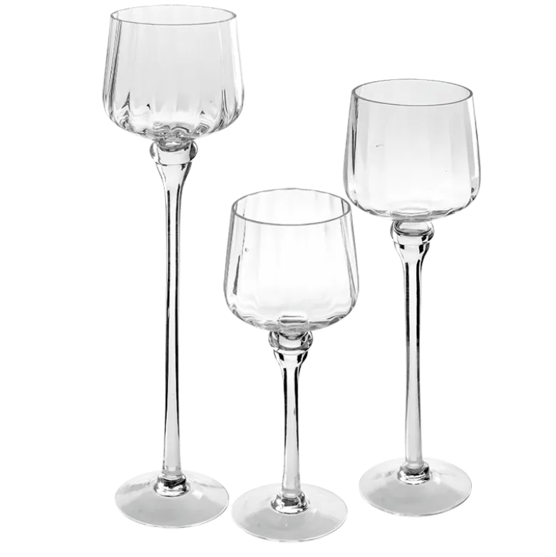 Lot de 3 bougeoirs en verre transparents sur pied H 30-38-46 cm