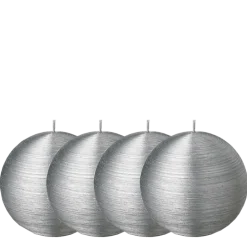 Lot de 4 bougies boule argent brossée Ø 10 cm