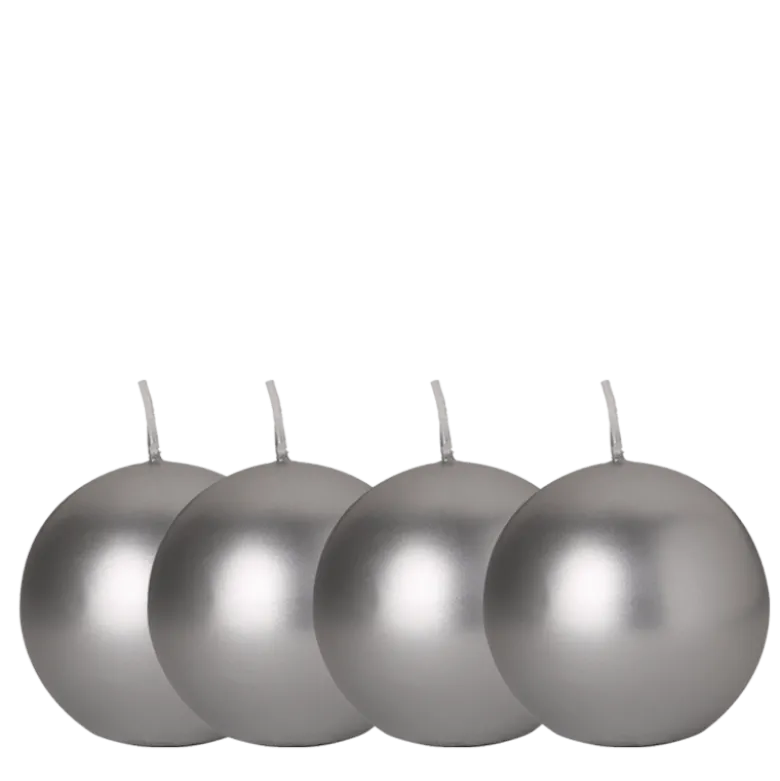 Lot de 4 bougies boule argent Ø 8 cm