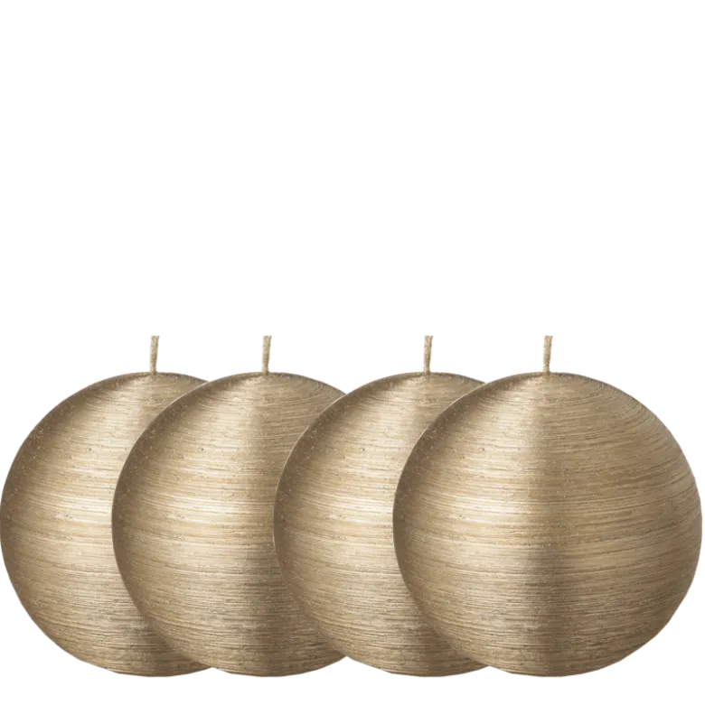 Lot de 4 bougies boule or brossée Ø 10 cm