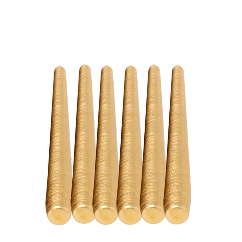 Lot de 6 bougies brossées or H 25 cm