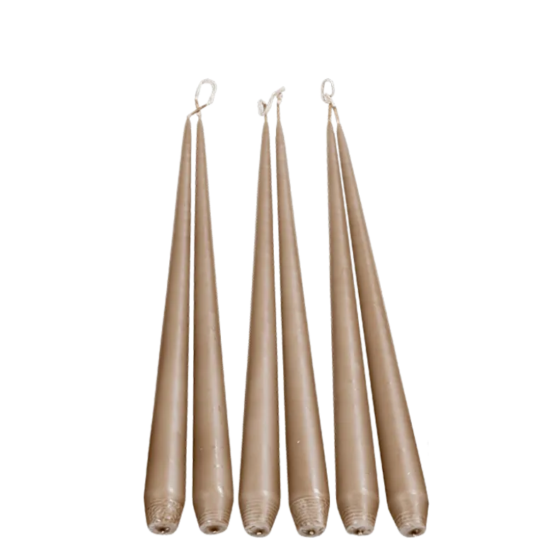 Lot de 6 bougies effilées taupe H 32 cm