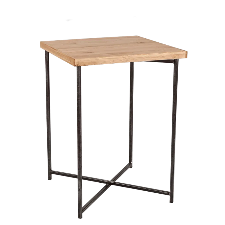 Mange-debout croisé acier plateau bois 65 x 65 cm H 90 cm