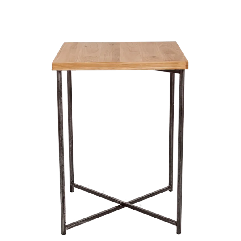 Mange-debout croisé acier plateau bois 65 x 65 cm H 90 cm