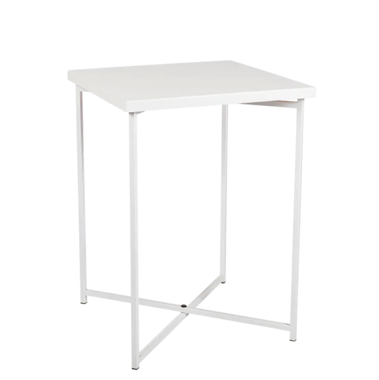 Mange-debout croisé blanc plateau blanc 65 x 65 cm H 90 cm