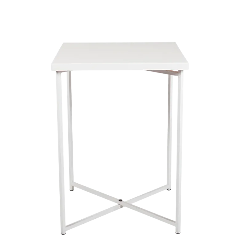 Mange-debout croisé blanc plateau blanc 65 x 65 cm H 90 cm