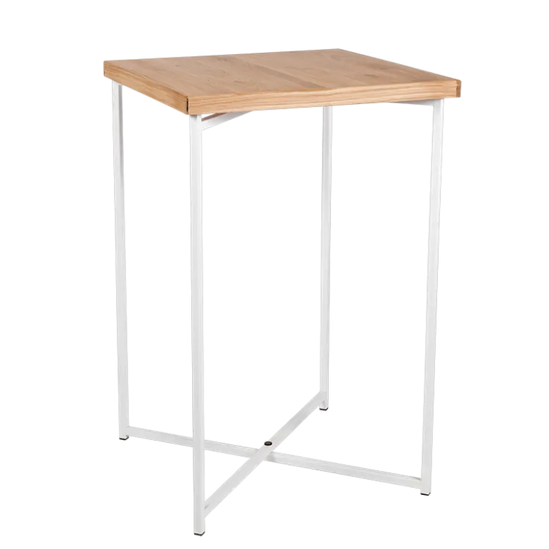 Mange-debout croisé blanc plateau bois 65 x 65 cm H 100 cm
