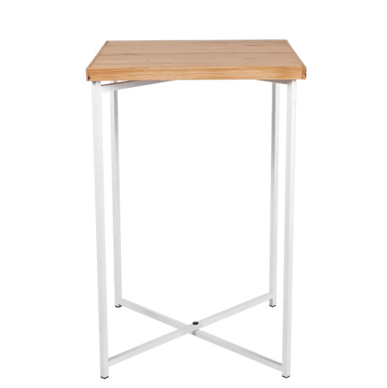 Mange-debout croisé blanc plateau bois 65 x 65 cm H 100 cm