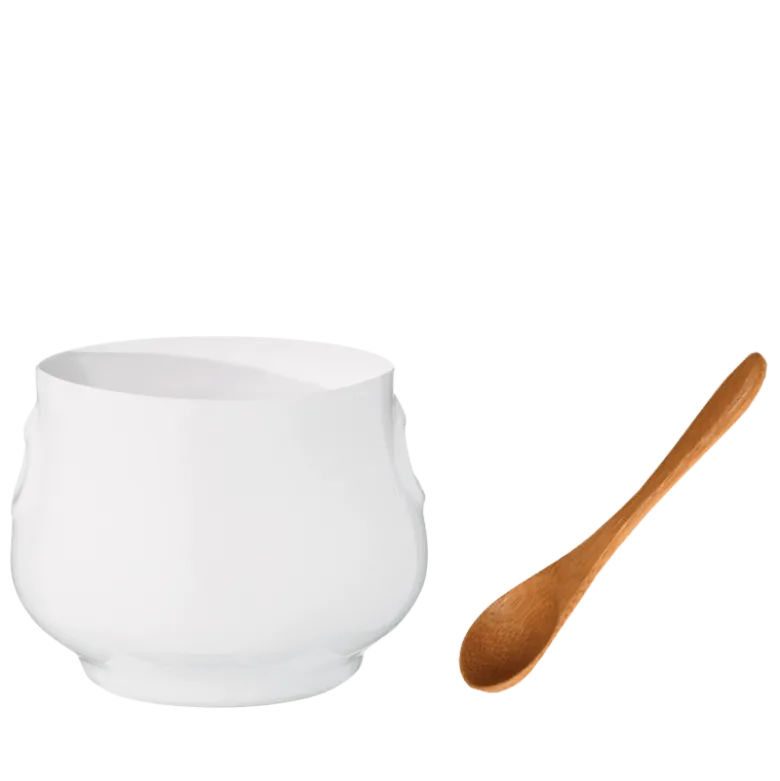 Moutardier blanc Ø 5 cm H 6,5 cm et sa cuillère