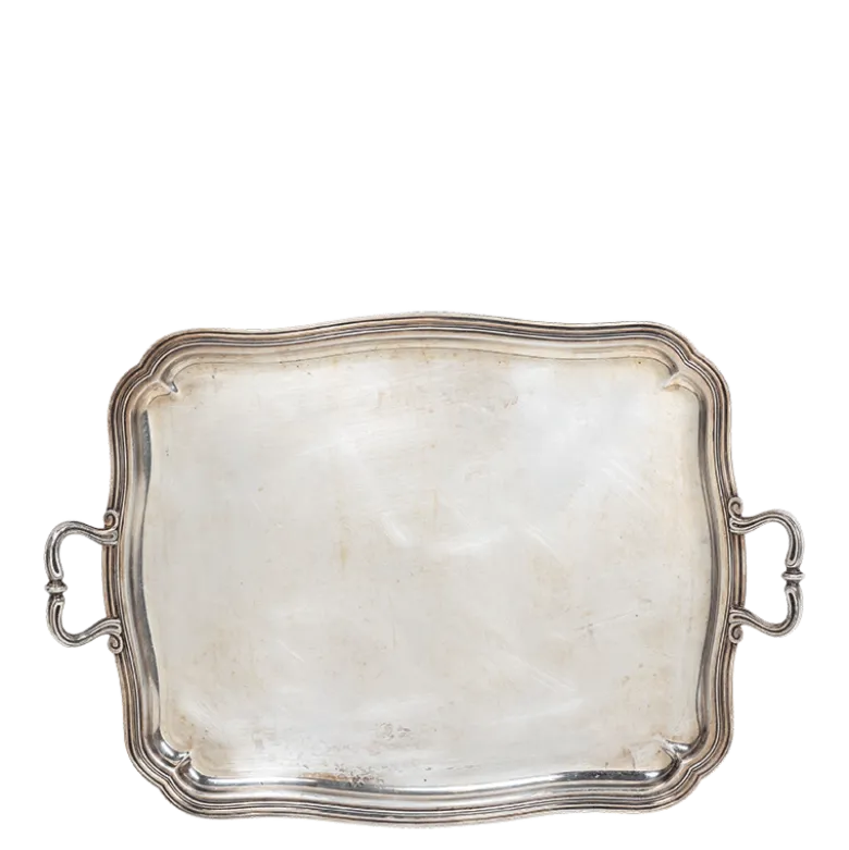 Plateau argenté vintage 40-45 x 30-35 cm