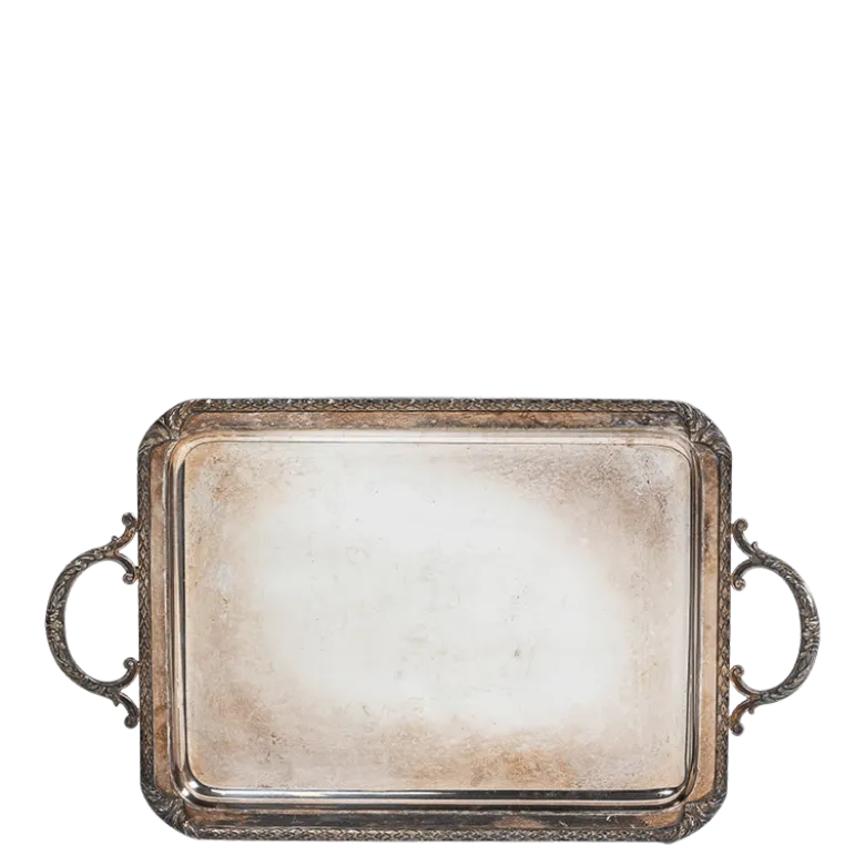 Plateau argenté vintage 40-45 x 30-35 cm