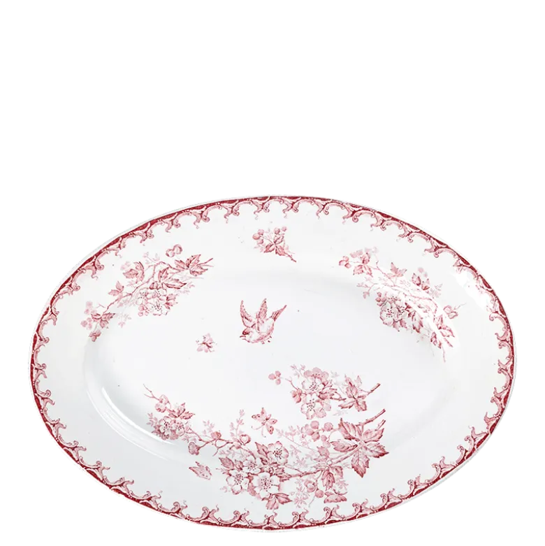 Plat ovale Vintage rouge rose Ø 35-40 cm