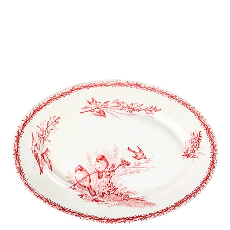 Plat ovale Vintage rouge rose Ø 35-40 cm