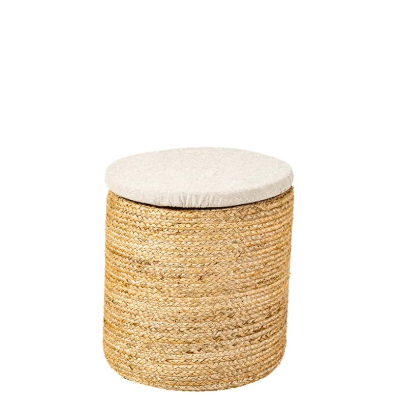 Pouf Bali avec galette lin ficelle Ø 40 cm H 40 cm